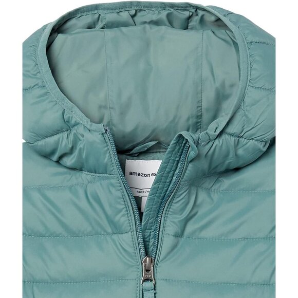 Girls  Green Lightweight Water Resistant Hooded Puffer Jacket Winter Coat - Picture 3 of 5